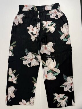 AllSaints Black and Beige Floral Wide-Leg Pants
